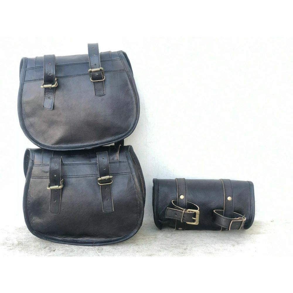 Leather Side 3 Bag Free Pouch Saddlebags Panniers Saddle Motorcycle Side Pouch