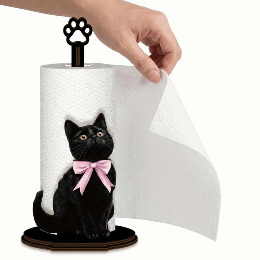 Wooden Base Bow Kitty Kitchen Towel Rack Cute Food Wrap Storage Rack For Kitchen