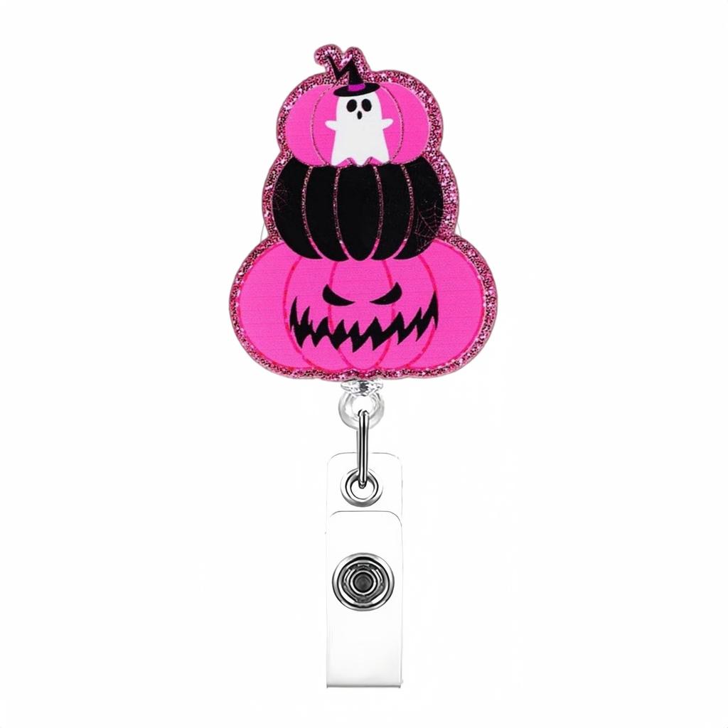 Glitter Acrylic Badge Holder Sturdy Ghost Id Card Holder Retractable Badge Reel Acrylic Pumpkin Badge Reel For Id Display Doctor