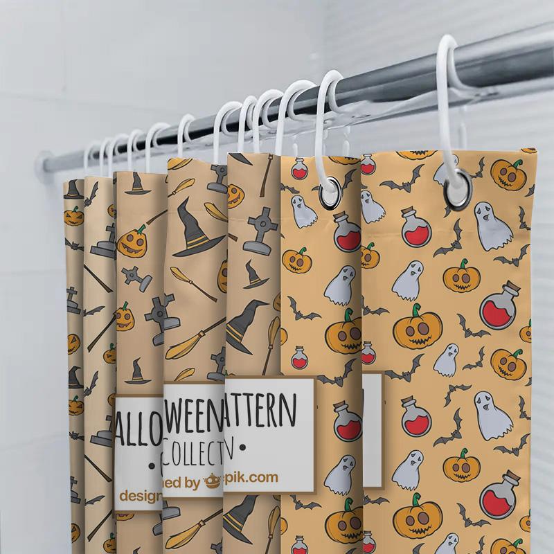 Halloween Pattern Shower Curtain Collection Ghosts Pumpkins Decorative Bathroom Accessories For Fall Season Decoration