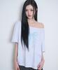 ILLIGO Ribbon Shirred Off-Shoulder T-Shirt Back Melange