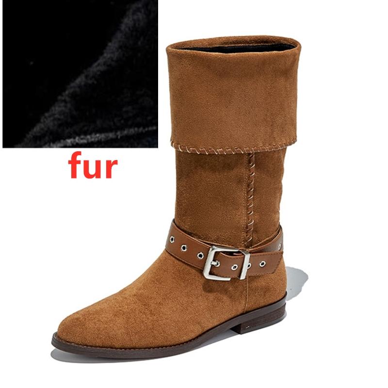 

Fashion AIYUQI2025 New Women s Western Cowboy Boots Pointed Toe, Pleated Block Heel Women Boots Large Size Vintage Mid-Calf Boots female 43