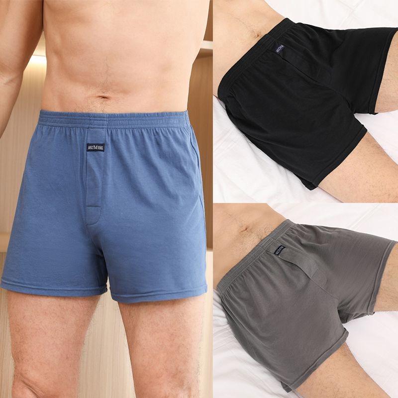 3PCS Aro Cueca Masculina Alongada Algodão Puro Calças de Pijama Canto Plano Calças Soltas e Confortáveis para Uso Doméstico