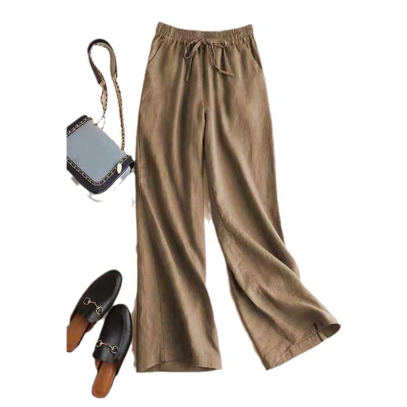 Women's High-Waisted Cotton-Linen Wide-Leg Pants - 2024 Summer Slimming, Versatile, Loose, Straight-Leg Design