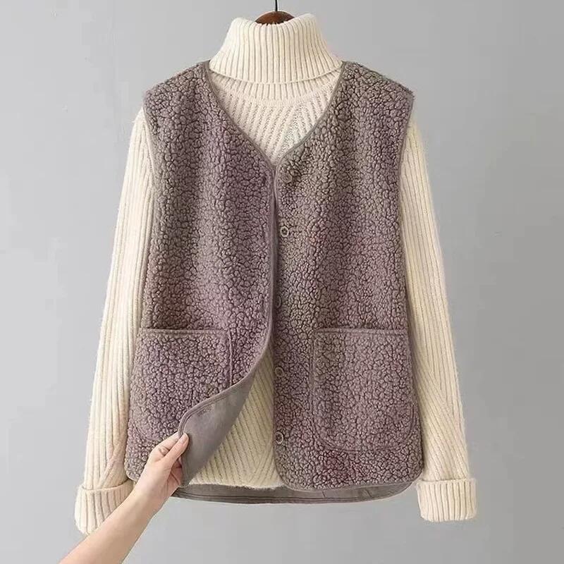 

Женский жилет из искусственного меха ягненка, бархатный, модный, с кожаными вставками, для улицы XL хаки