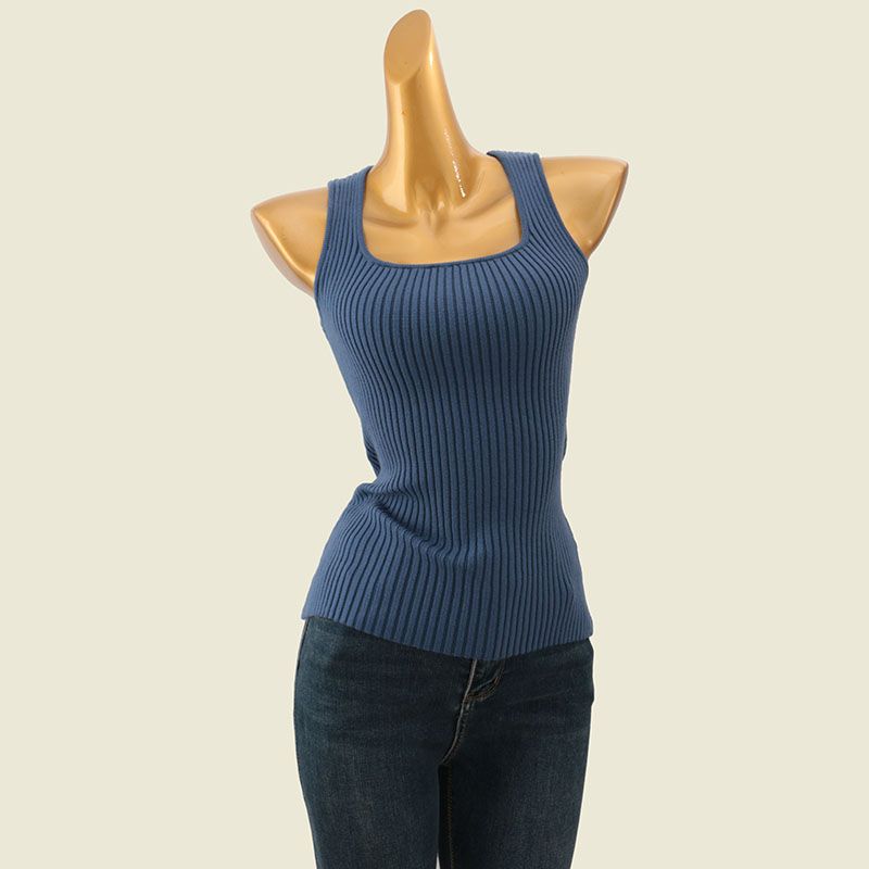 Trade Original Order Pure Desire Small Square Collar Slim fit Vest Four Seasons Wear Sleeveless Sunken Stripe Slimming Solid Knitted Inner wear