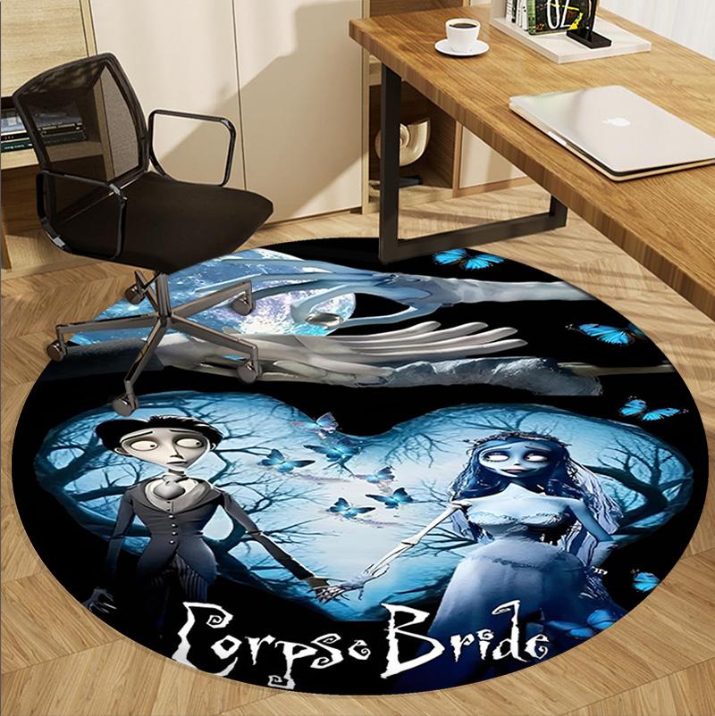 Corpse Bride Pattern Round Rug, Indoor/Outdoor Mat, for Picnic, Gameroom, Bedroom, Office, Living Room, Home Decor Carpet, Birthday Gift