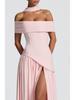 One-Shoulder Patchwork Open-Back Turtleneck Slimming Dress