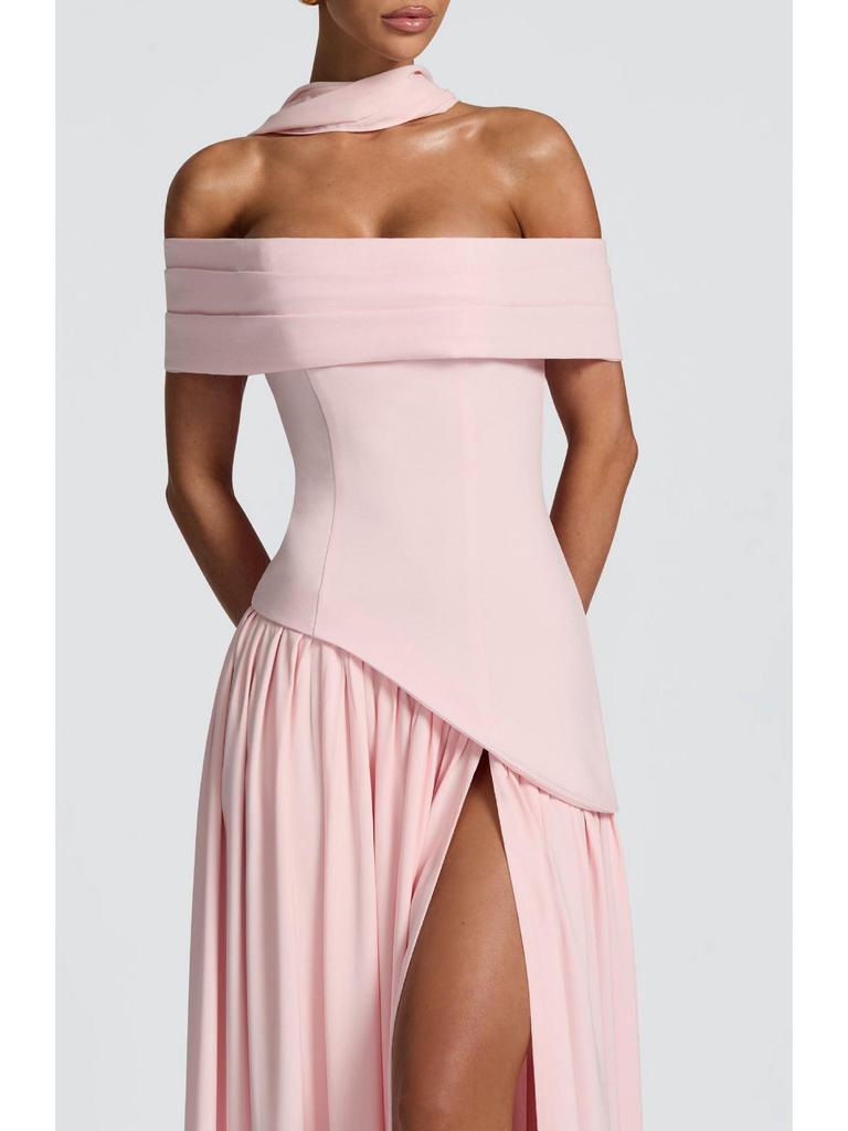 One-Shoulder Patchwork Open-Back Turtleneck Slimming Dress