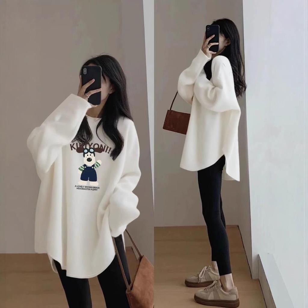 Жіночий двосторонній оксамитовий потовщений топ з довгим рукавом середньої довжини, що прикриває стегна, осінь-зима 2025