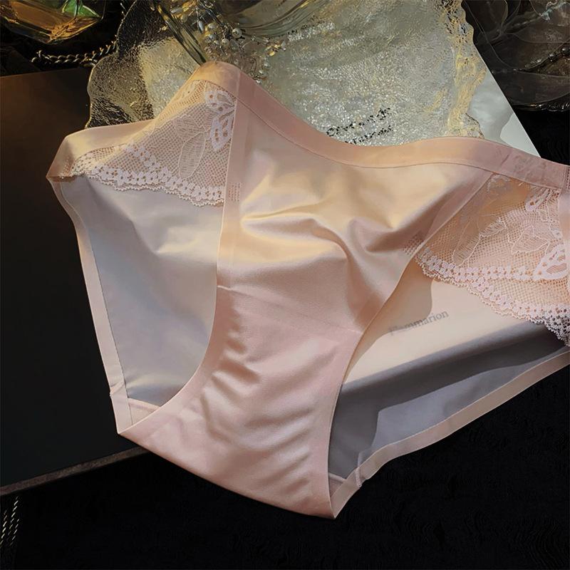 High-end Satin Lace Panties Female Sexy Hollow Embroidery Comfortable Breathable Panties