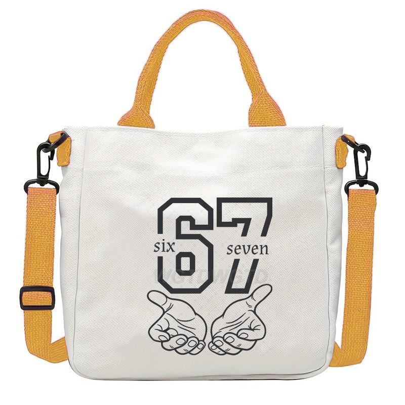 Steal a Brainrot 67 Printed Student Crossbody Bag Casual Canvas Shoulder Bags