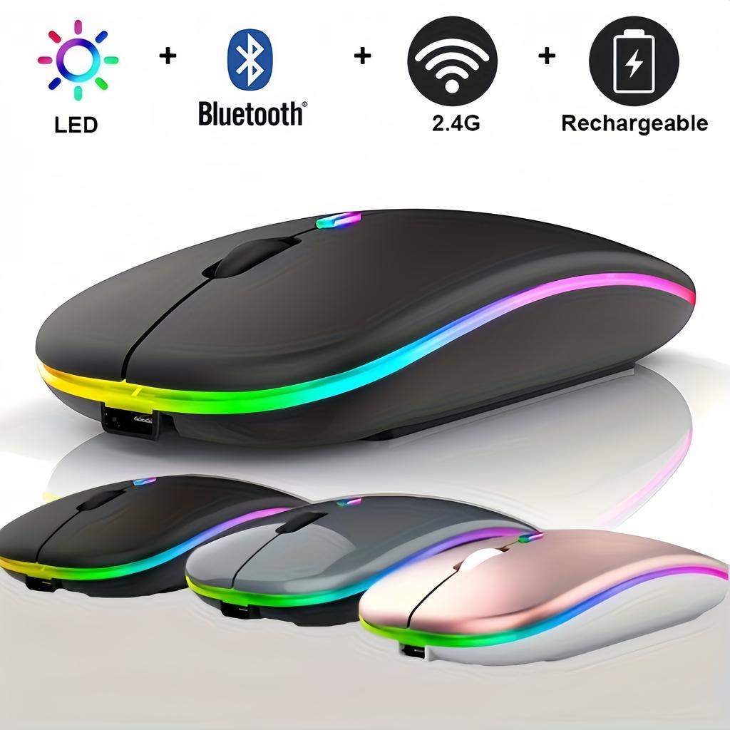 Kabellose Maus Bluetooth und 2,4 GHz Dual-Modi Wiederaufladbar RGB Ergonomisch Leise Klicks für PC iPad Laptop Handy TV