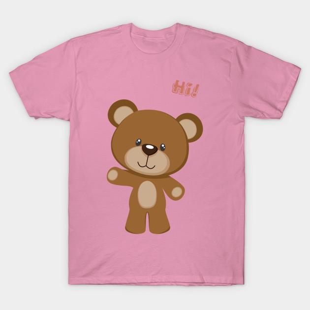 T-Shirt Damen Bär Hi Harajuku Print Kawaii T-Shirt Sommer Kurzarm Damen T-Shirt Top Tee