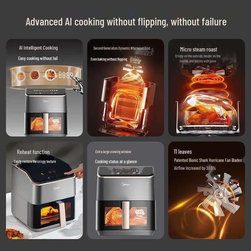 Midea 5.3L Smart AI Visible Air Fryer KZC539J5 CN plug (adapter included)