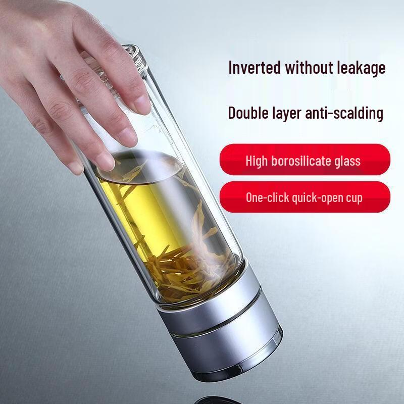 Etravel One-Touch Open Double-Layer Glass Tea Infuser Bottle