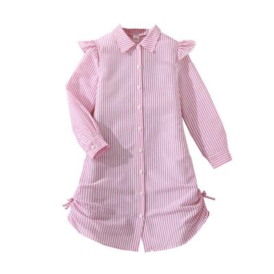 Girls' Dress Children's Clothing Autumn New Casual Long Striped Long Sleeve Waist-Cinching Shirt Dress