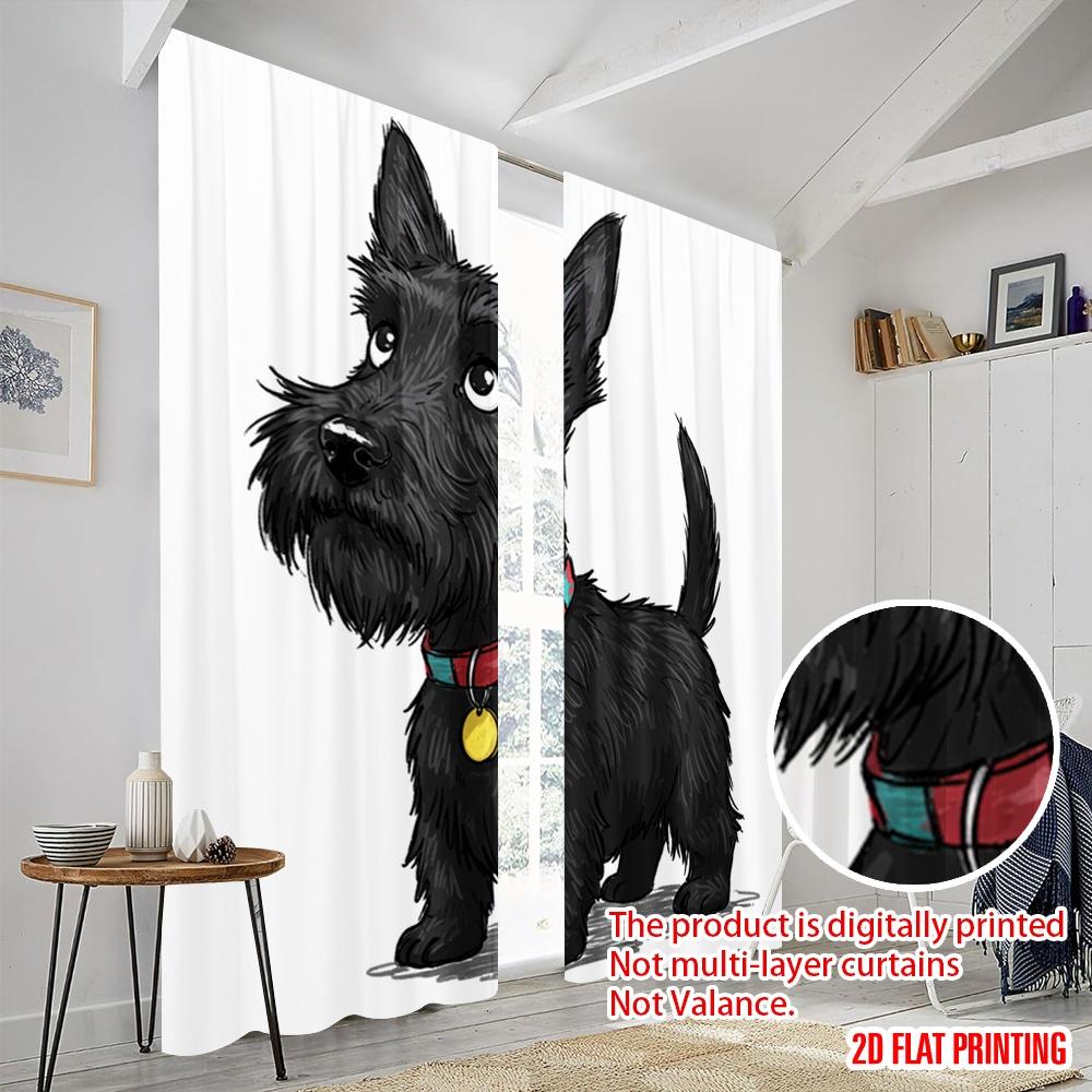 2pcs 2D flat printing Curtain Scottish Terrier Dog Fabric Without Electricity All Season Party & Holiday Decor Perfect for