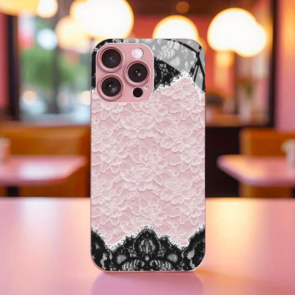 Classic Pink & Black Lace phone case for iphone 17 case for iphone 17 pro max cover Glass for iPhone 17 16 15 14 13 12pm Pro P