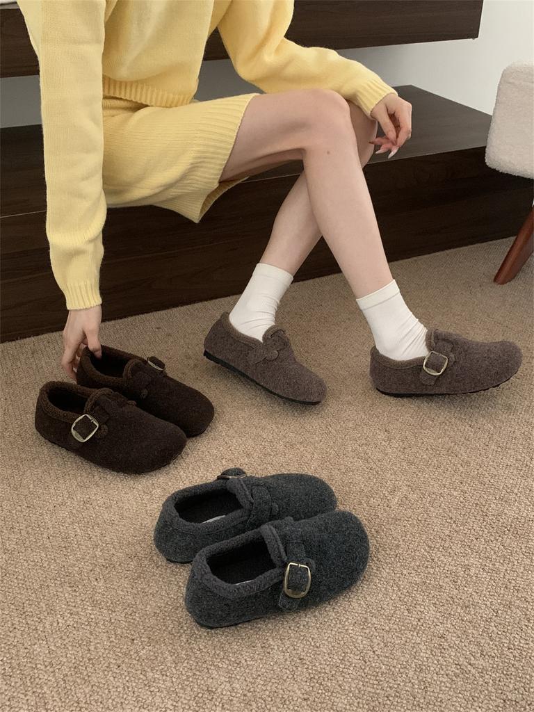 Huge Good-looking All-inclusive Birkenstocks, Velvet Two Cotton Shoes for Women's 2025 New Autumn and Winter Gray Birkenstocks, Hairy Single Shoes
