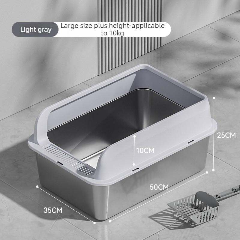 Stainless Steel Cat Litter Box Semi-closed Splash-proof Cat Sandbox Easy Cleaning Cats Toilet High Load-bearing Pet Toilets