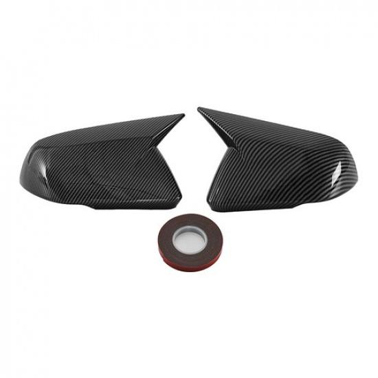 Carbon Style Horn Mirror Cover Fits 2015-2022 Ford Mustang With LED Turn Signal