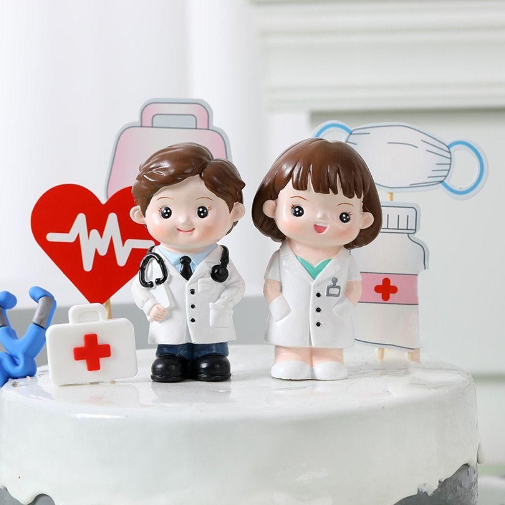 Exquisite Resin Doctor Nurse Figurine DlY Cartoon Nurse Cake Ornaments Doctor Garage Kit Photography Props