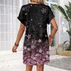 Women's Fashion Print V-Neck Short Sleeve Pocket Casual Pullover Dress