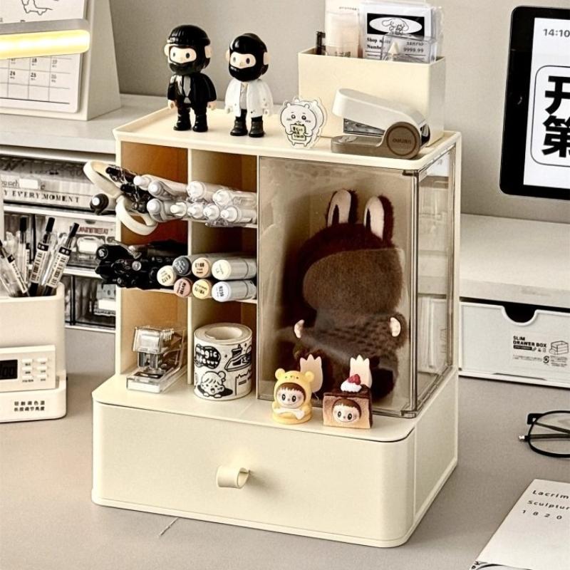 2 in 1 Desktop Stationery Organizer Storage Box Acrylic Transparent Figure Doll Display Box Single Small Ornaments Storage Rack