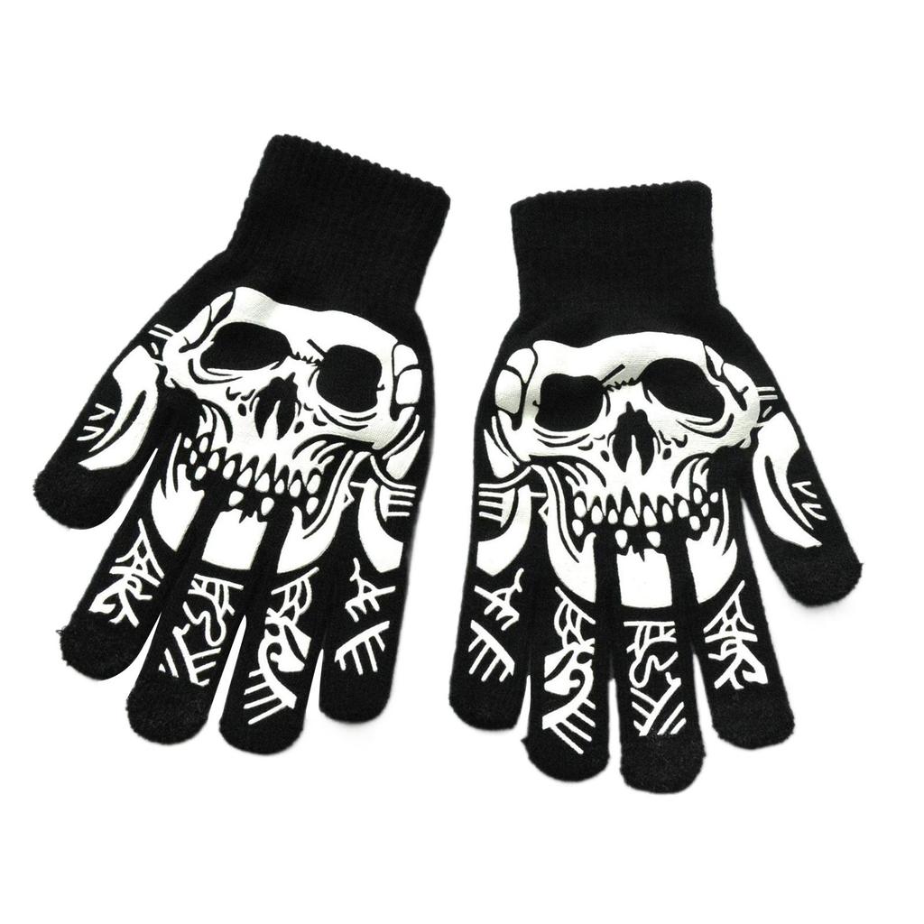 Creative Black Warm Gloves Halloween Luminous Gloves Unisex Knitted Gloves Non Slip Skeleton Gloves for Outdoor