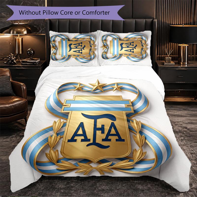 Argentina Football Pattern 3 Pieces Bedding Set Soft Microfiber Duvet Cover with Pillow Cases for Bedroom