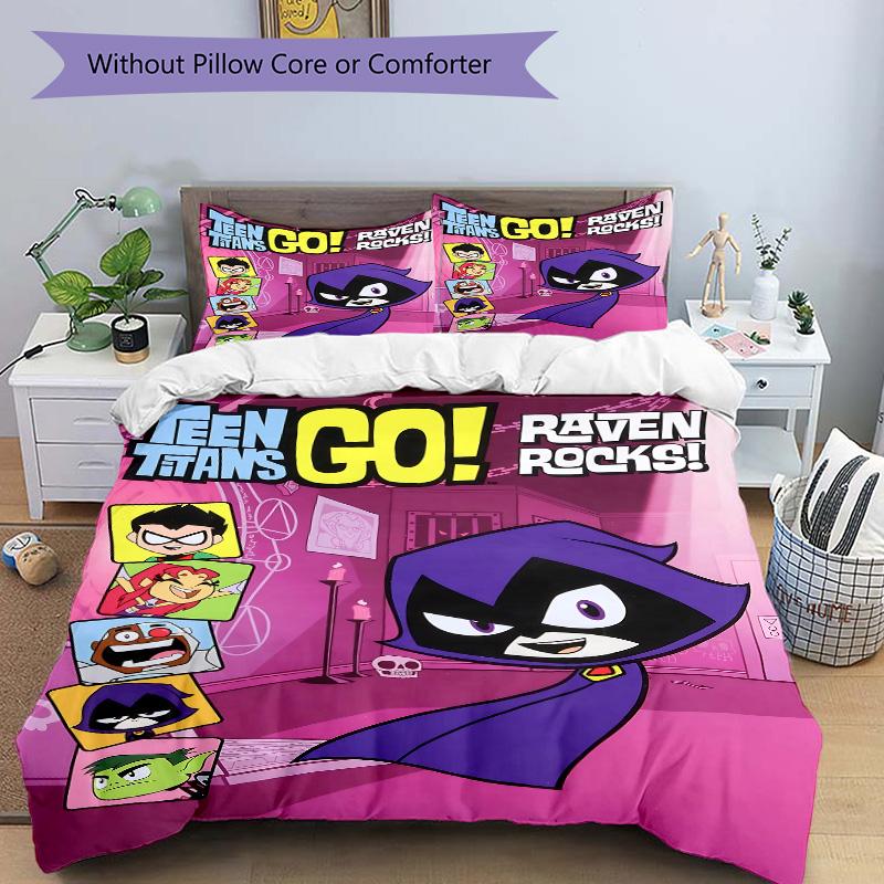 Teen Titans Go Raven Rocks Print 3Pcs Bedding Set,Duvet Cover with 2 Bedro,Pillowcase Home Birthday Gift