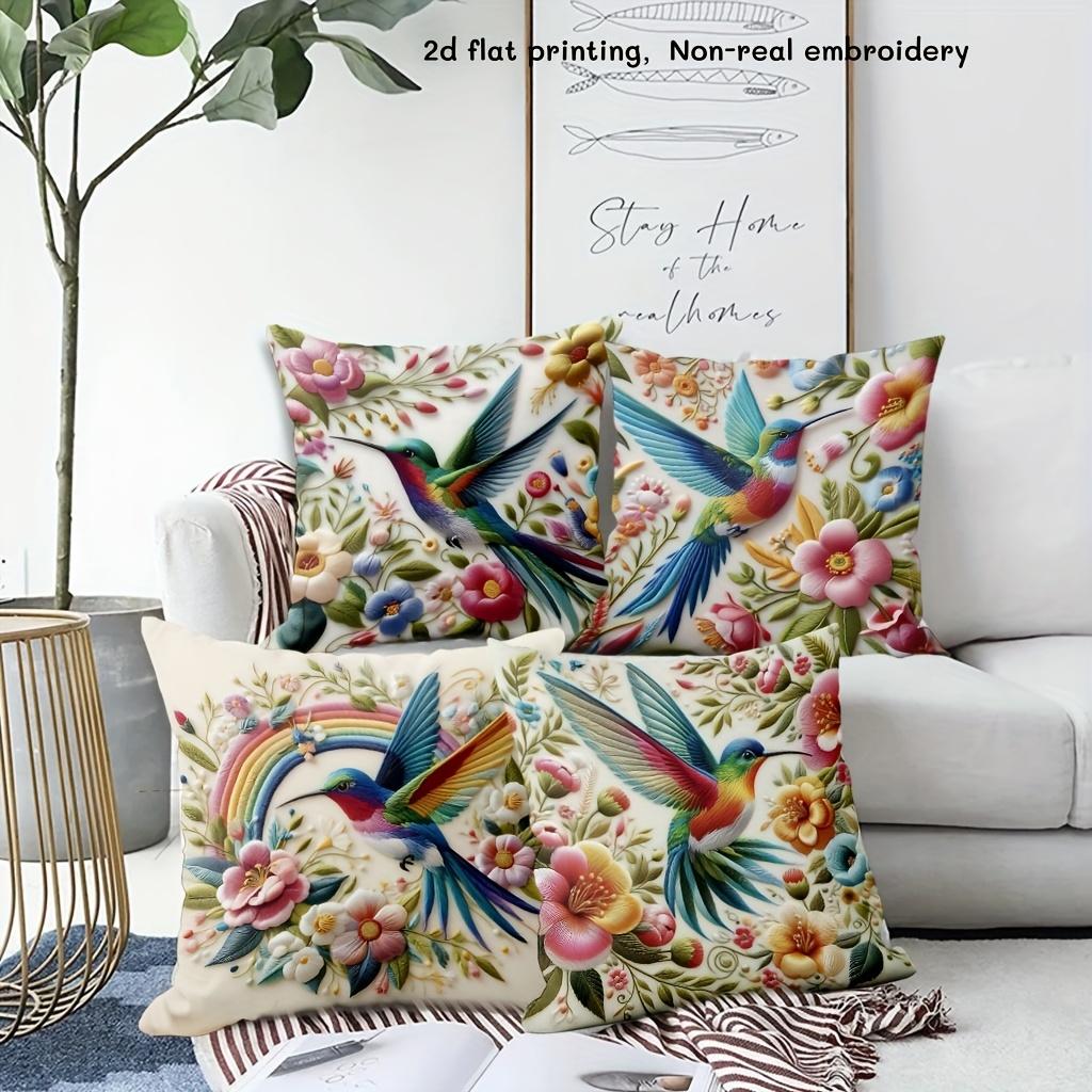 1/4pcs Colorful Hummingbird Floral Pillowcases with 2d Flat Printing Sofa Cushion Cover Home Bedroom Room Decoration