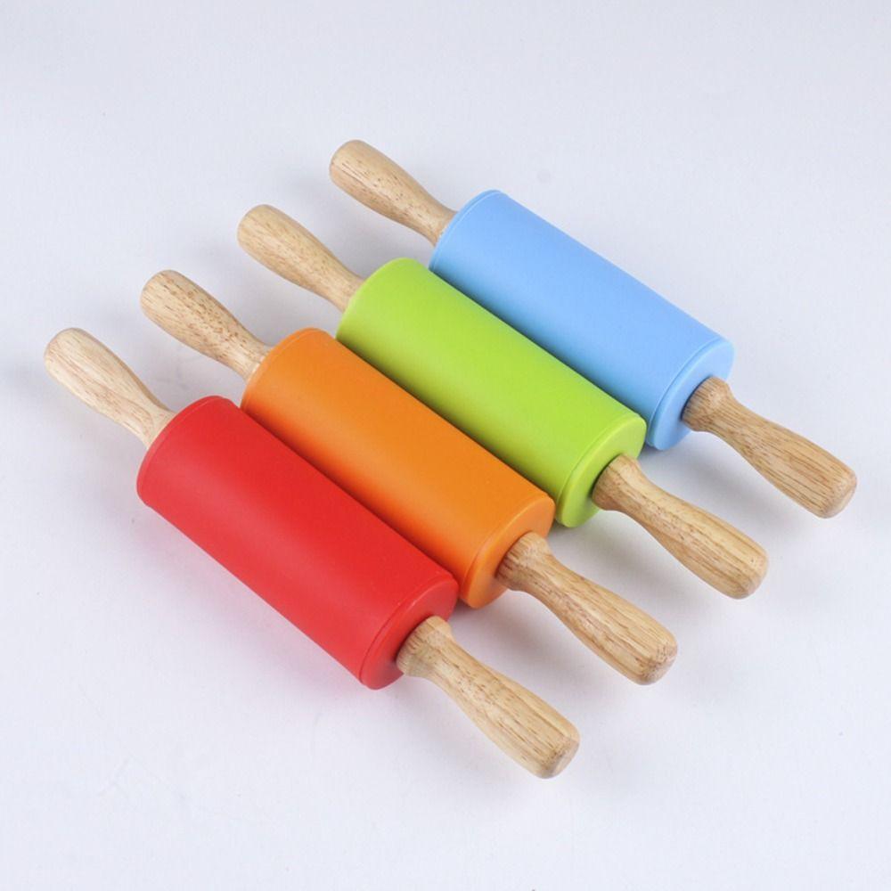 Multicolor Pastry Dough Roller Wooden Handle Flour Roller New Silicone Rolling Pin Cooking Utensil