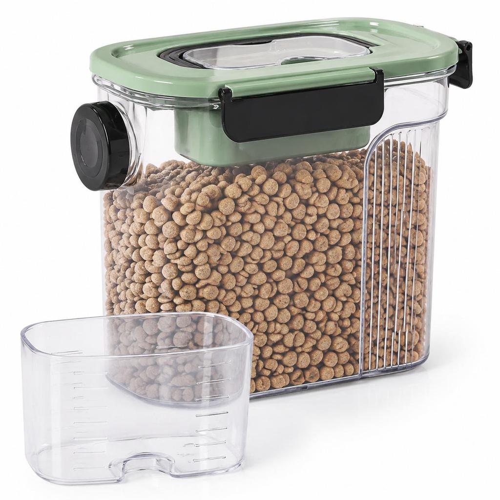 Airtight Pet Food Storage Container with Measuring Cup and Handle-