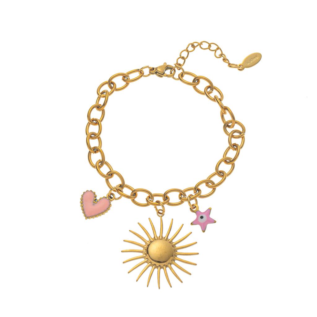 Handmade Color Braided Rope Titanium Steel Bracelet Light Luxury Multi-Pendant Summer Natural Stone Jewelry