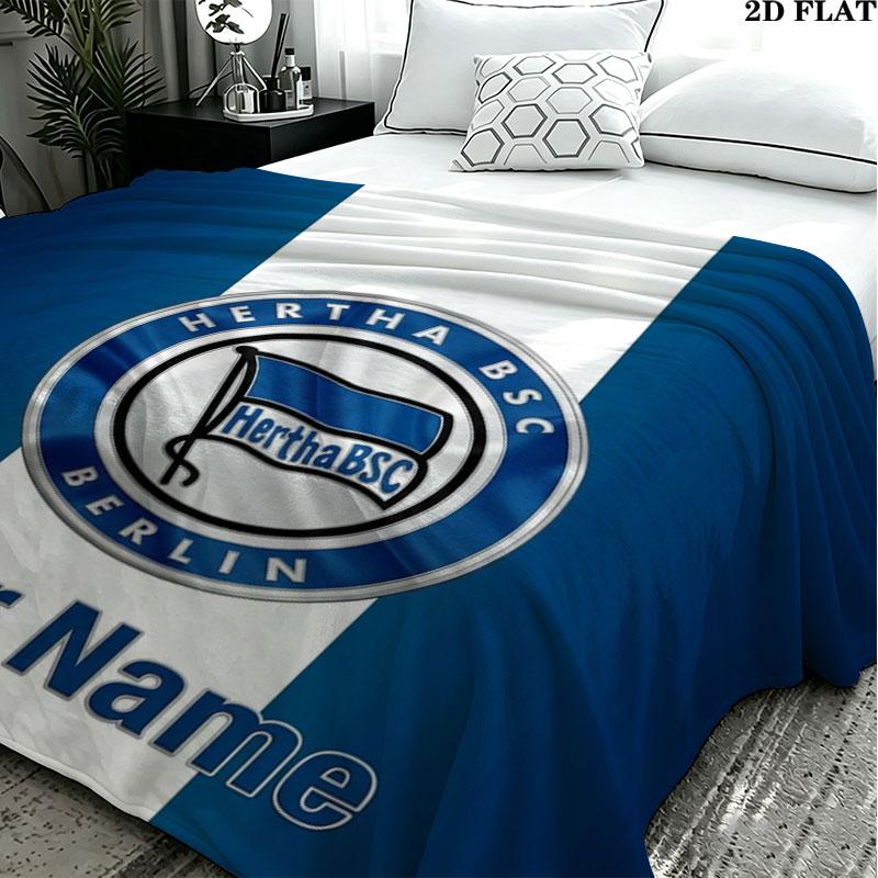 1PC Hertha BSC Custom Name Patterned Flannel Blanket Suitable For All Seasons for Home Decor Warmth and Comfort Gifts Holiday Present