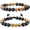 2-Piece Adjustable Tiger Eye & Lava Stone Bracelet Set, 8mm Beads