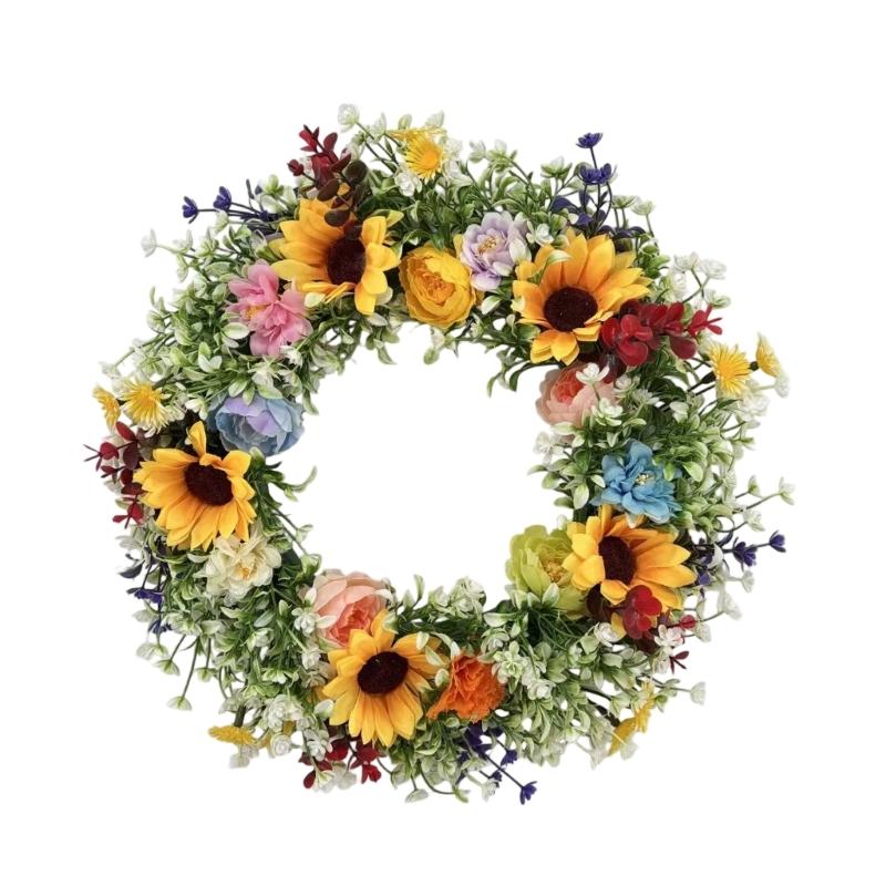 Künstlicher Kranz mit gemischten Blumen und Kunststoff-Fälschungsteilen für Eingangswand, Fenster und Türdekoration für den Heimgebrauch