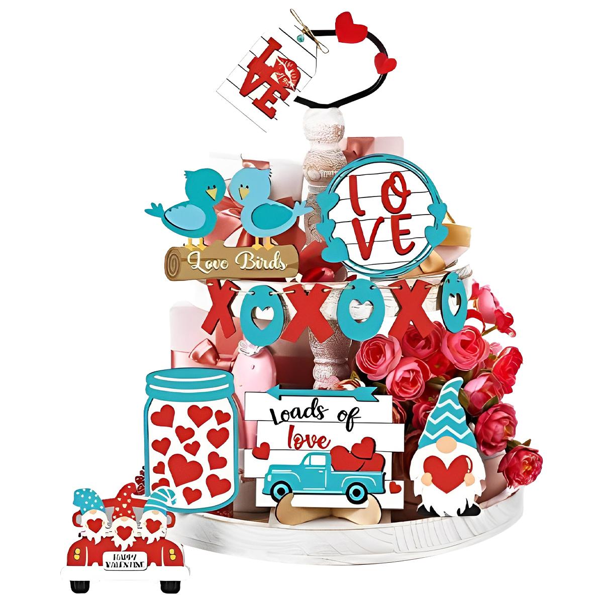 Valentine s Day Tiered Tray Decor Delicate Wooden Valentine Tabletop Decor Reusable Valentine Tray Decoration Love Red Truck
