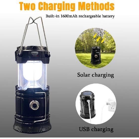 Faltbare tragbare LED-Campinglaterne XTAUTO Leichte wasserdichte Solar-USB-wiederaufladbare LED-Taschenlampe Überlebens-Kits für drinnen, draußen, Zuhause