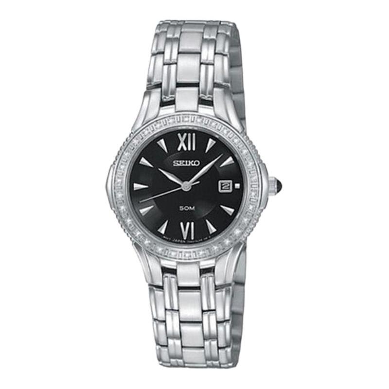 

SEIKO 50 meters waterproof Quartz Steel Strap 27mm women s watch black dial SXDA83