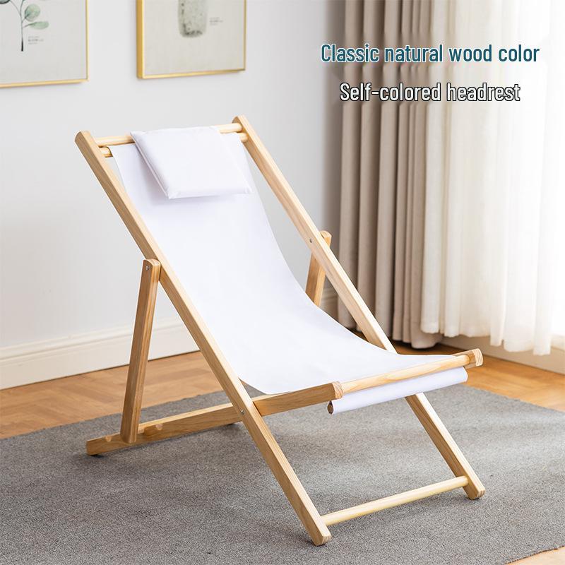 Solid Wood Outdoor Folding Recliner Beach Chair with Canvas for Adults