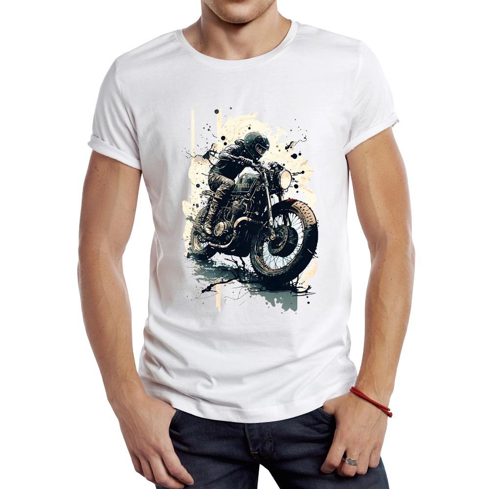 Vintage Dirty Motorcycle Men T Shirt Casual Cool Rider Male Tops Hipster Retro Motocross Printed Tee