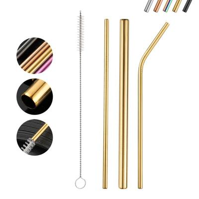 4PCS Stainless Steel Straw Reusable Metal Drinking Straw With Cleaner Brush For Home Party Barware Bar Accessories