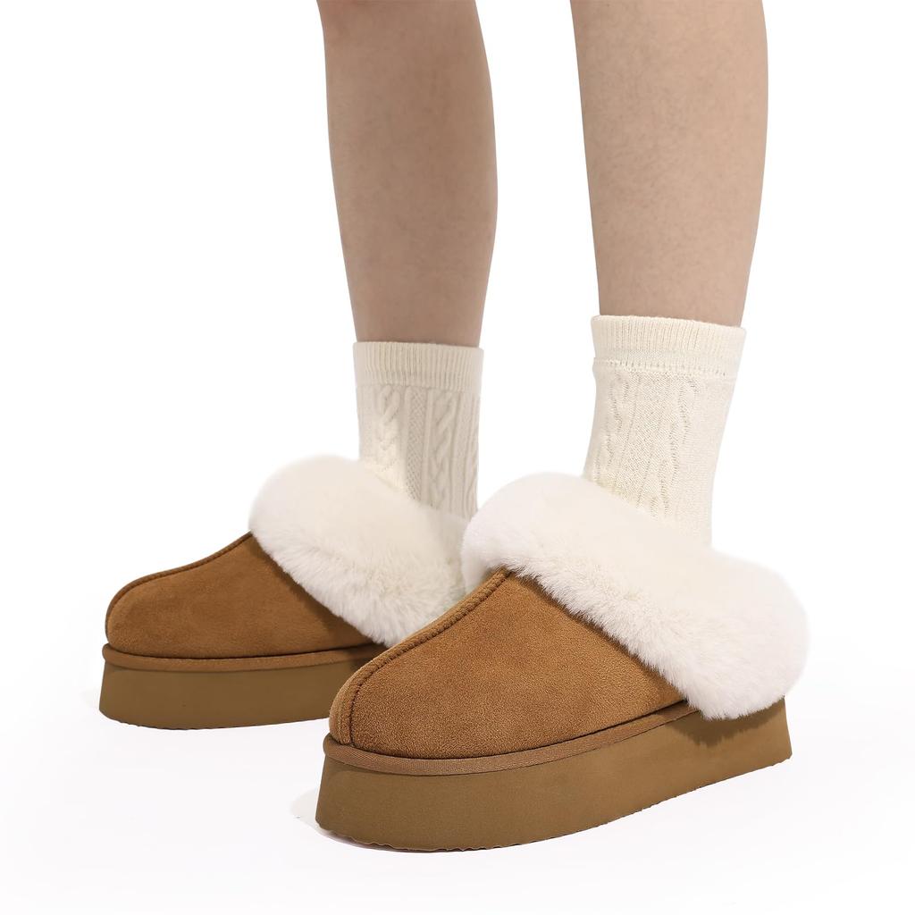 Mode Litfun Mode Pelz Hausschuhe Damen Dicke Sohle Winter Flauschige Fuzzy Hausschuhe Anti-Rutsch Haus Pantoletten Damen Plateau Plüsch Hausschuhe