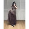 Retro One-Shoulder Knitted Dress for Women, Summer Dress, Hot Girl Style, Irregular Mesh Splicing, Hip-Hugging Long Skirt