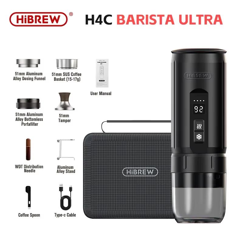 HiBREW Bärbar Espressomaskin för Bil & Hem Camping Kaffebryggare Passar Nespresso Dolce Kapsel Pulver H4C