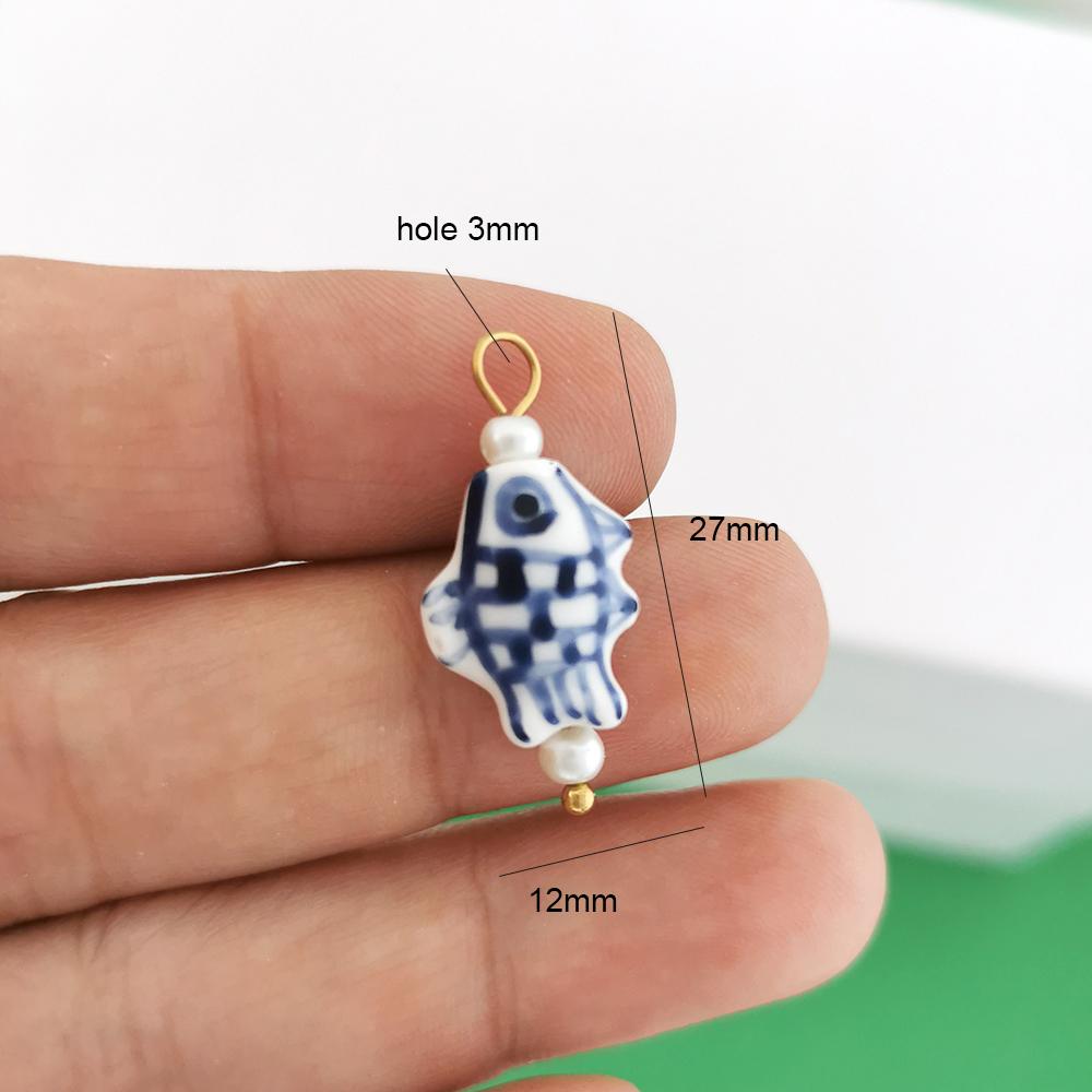 1pc Ceramics Pendant Charm Fish Heart Flower Conch Star Fruits Necklace Stainless Steel Geometric Imitation Pearl