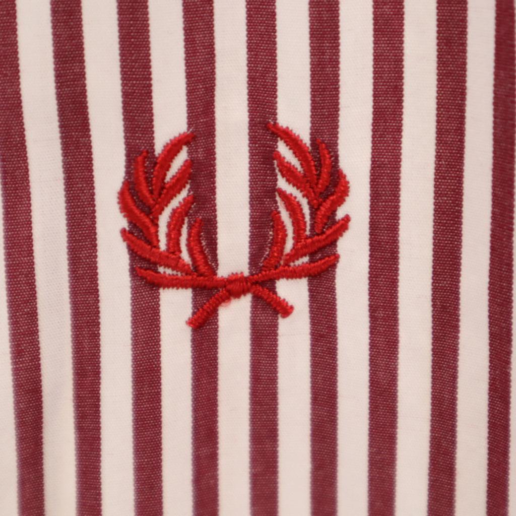 FRED PERRY Striped Pattern Long sleeve shirt 40 Bordeaux series Men's Used